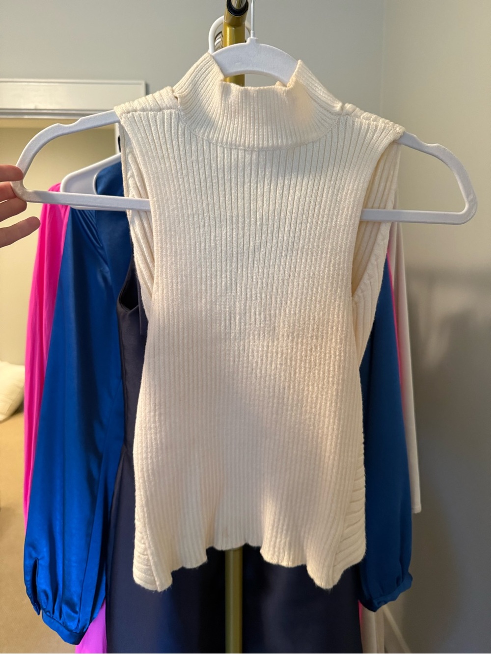 Papermoon Cream Ribbed Mock Neck Sweater Tank w/ Open back